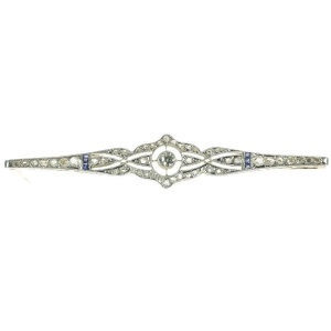 Art Deco diamond and sapphire bar brooch
